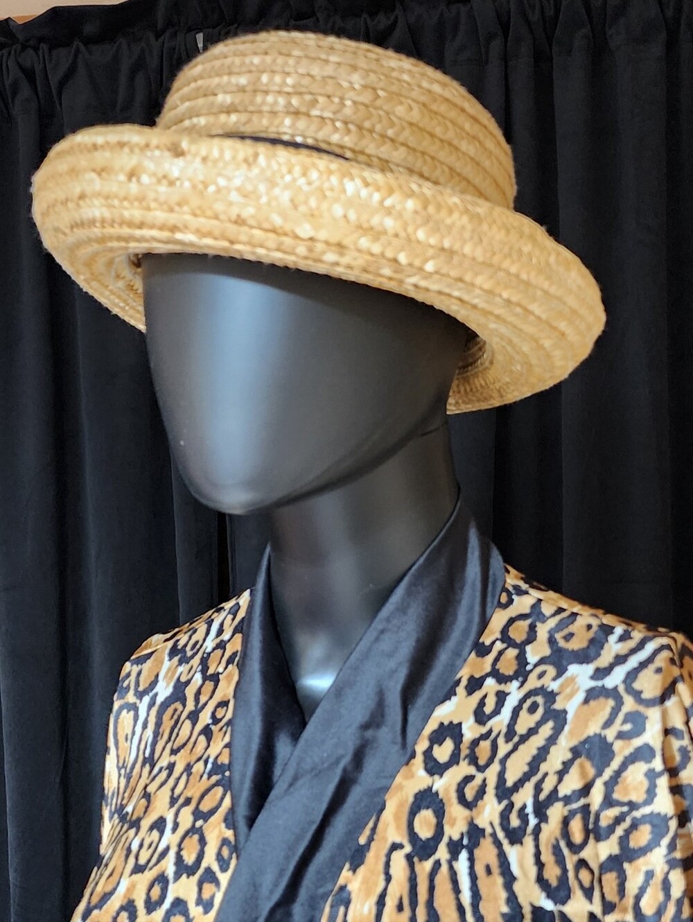 VINTAGE 80’s Straw Boater Hat Black Ribbon Cottage Chic French Riviera Style - Picture 8 of 8